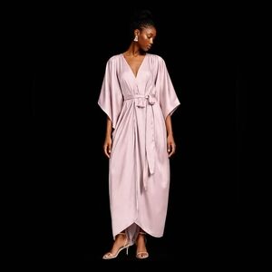 Anthropologie Satin Kaftan Tie Front Maxi Dress One Size Adjustabe Lilac NIP$200